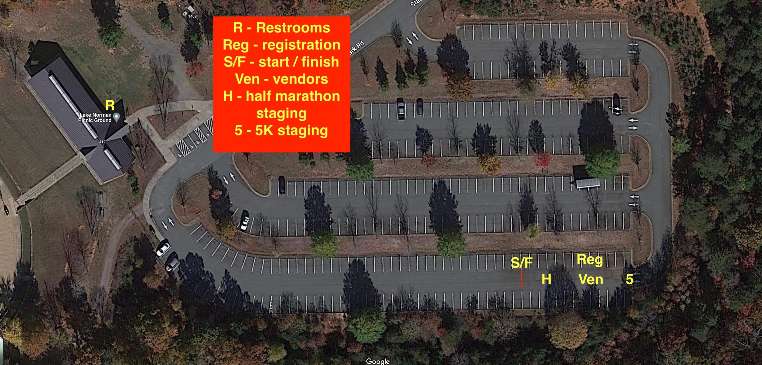 Lake Norman Half Marathon Forest Run & 5K venue map